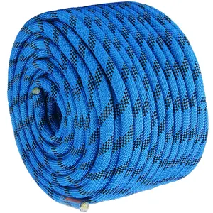VEVOR 12.7mm Static Climbing Rope, 38M(125ft) Outdoor Rock Climbing Rope 32KN Breaking Tension, Fiber Rope with Steel Snap Hooks for Escape, Rappelling, Fire Rescue, Blue