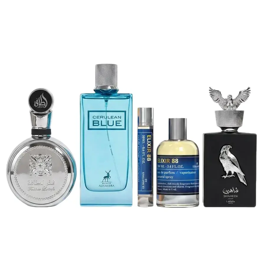 Lattafa Men's Colognes EDP Multi-Pack Summer Bundle For Him - Fakhar Platin, Cerulean, Blue Stallion by Stallion 53 (100ml + 20ml), Shaheen Silver 100ml Eau de Parfum with Aromatic, Warm Woods Notes