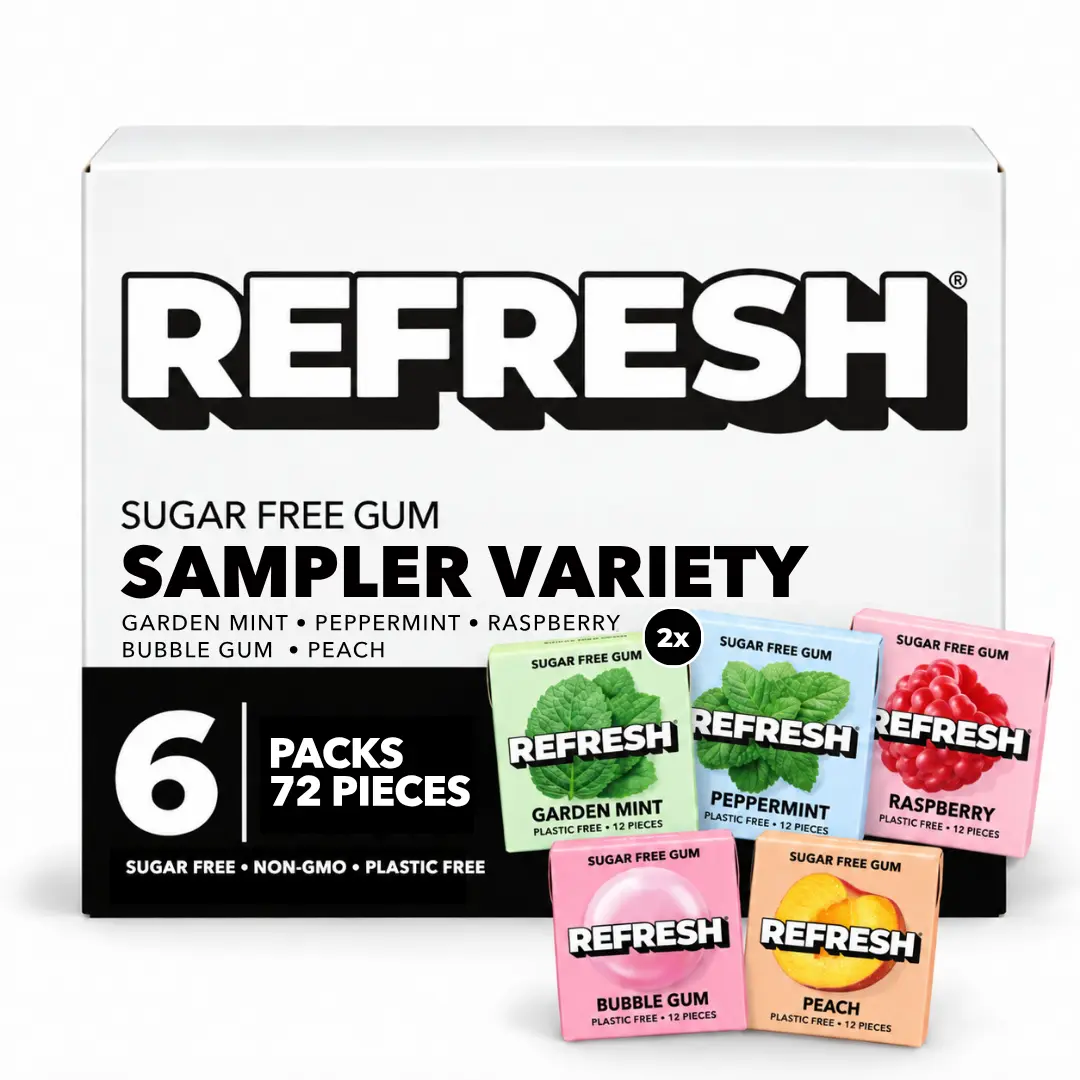 Refresh Gum Sampler Variety Pack Sugar Free Chewing Gum - Xylitol, Plant Based, Synthetic Free, Vegan & Non GMO Organic Natural Fruit Flavor
