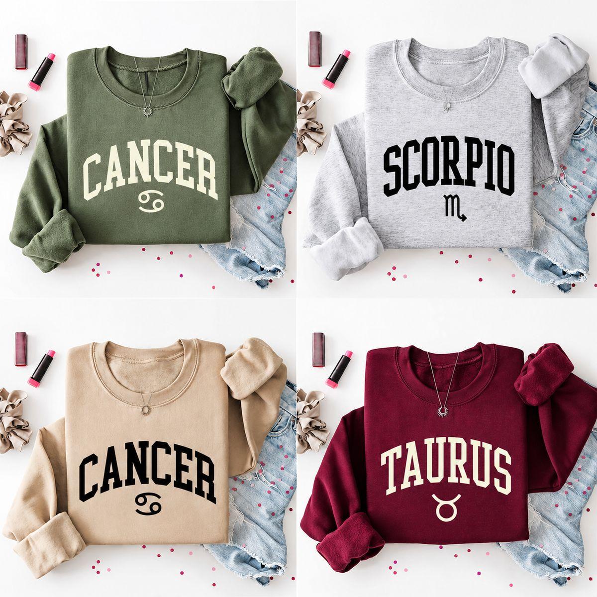 Unisex 12 Zodiac Graphic Menswear Sweatshirt – Spandex, Stretch, Soft Hem Crewneck Pullover, Astrology Birthday Gift Apparel for Horoscope Lovers