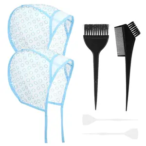 6PCS Highlights Hair Color Kit With 2 Coloring Caps 2 Spatula With Crochet Hook 2 Hair Dye Brushes Highlighting Styling Tools for Salon Dyeing Hairdressing and DIY Hair Dyeing