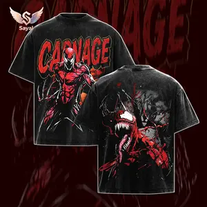 Carnage Superhero MCUComic Double Printed Oversize Lightweight Acid Washed Tee Character Comics TV Series Graphic Design Unisex Top Cotton Streetwear T-Shirt Clothes Menswear Oversized Seamless Soft