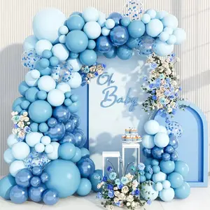 109pcs Blue Macaron Balloons Garland Arch Set, Soft Blue Balloons, Neutral Design, Perfect for Birthday Party, Wedding, Baby Shower, Photo Props