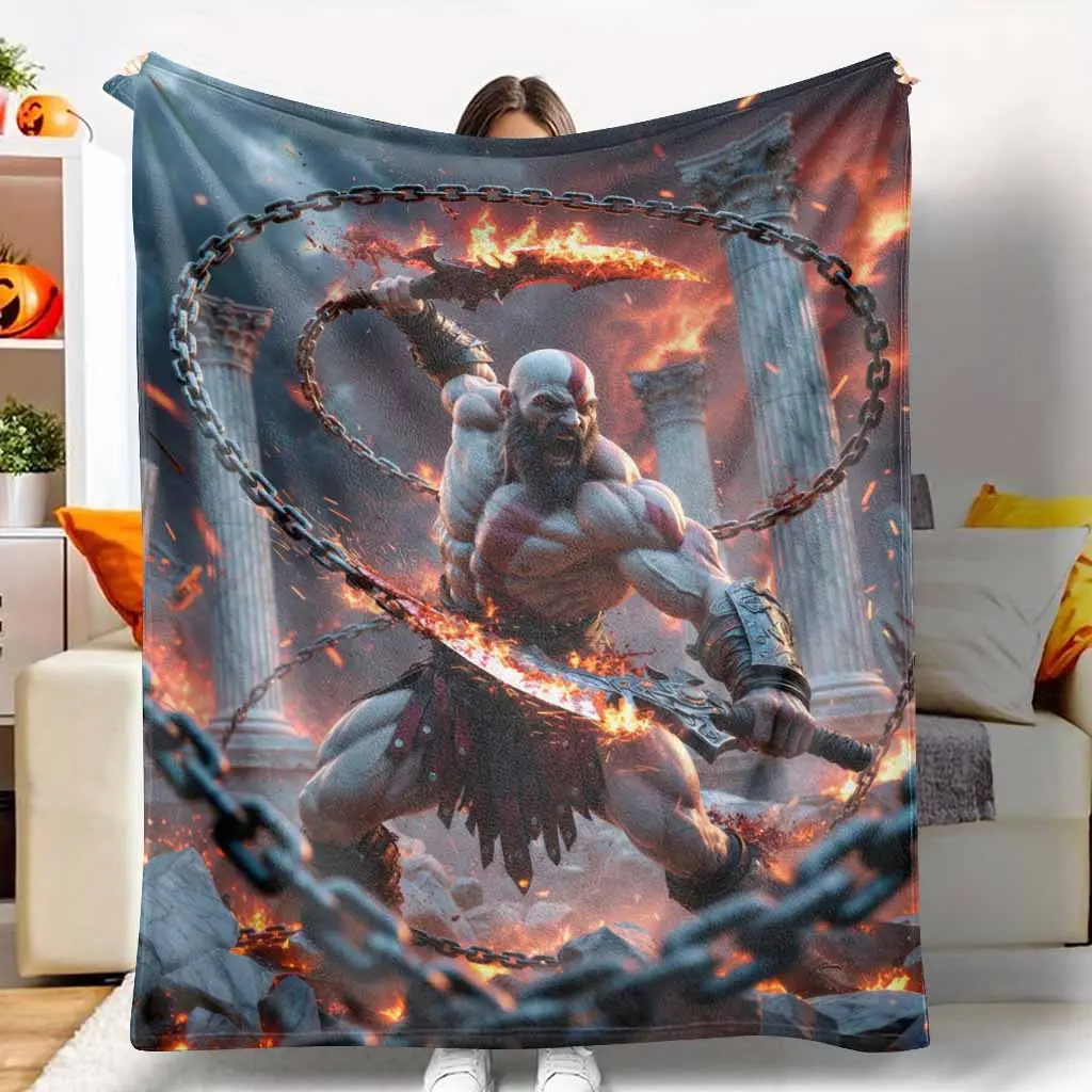 Epic Warrior Fire Blade Flannel Throw Blanket - Flannel Fabric, HD Resolution Mythic Battle Art Print, Ultra Soft, Warm, Wrinkle Resistant, Breathable, Multi-Size 40-56in, Durable, Lightweight, Machine Washable for Adults’ Bedroom, Gaming Room Decor