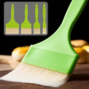 Set of 4pcs Plastic Baking Brush with Green Handle | Ergonomic, Durable, Multi-Use Pastry, Jam, and Grilling Brush for Breads and Cakes - Baking Essentials