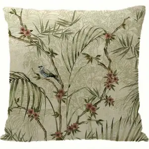 4pcs Tropical Jungle Throw Pillow Covers - Green & Brown Botanical Decor Cases with Zipper Closure, Machine Washable Square Pillowcases for Living Room, Patio, Farmhouse - Indoor/Outdoor Decorative Accents (17.7x17.7 Inch)