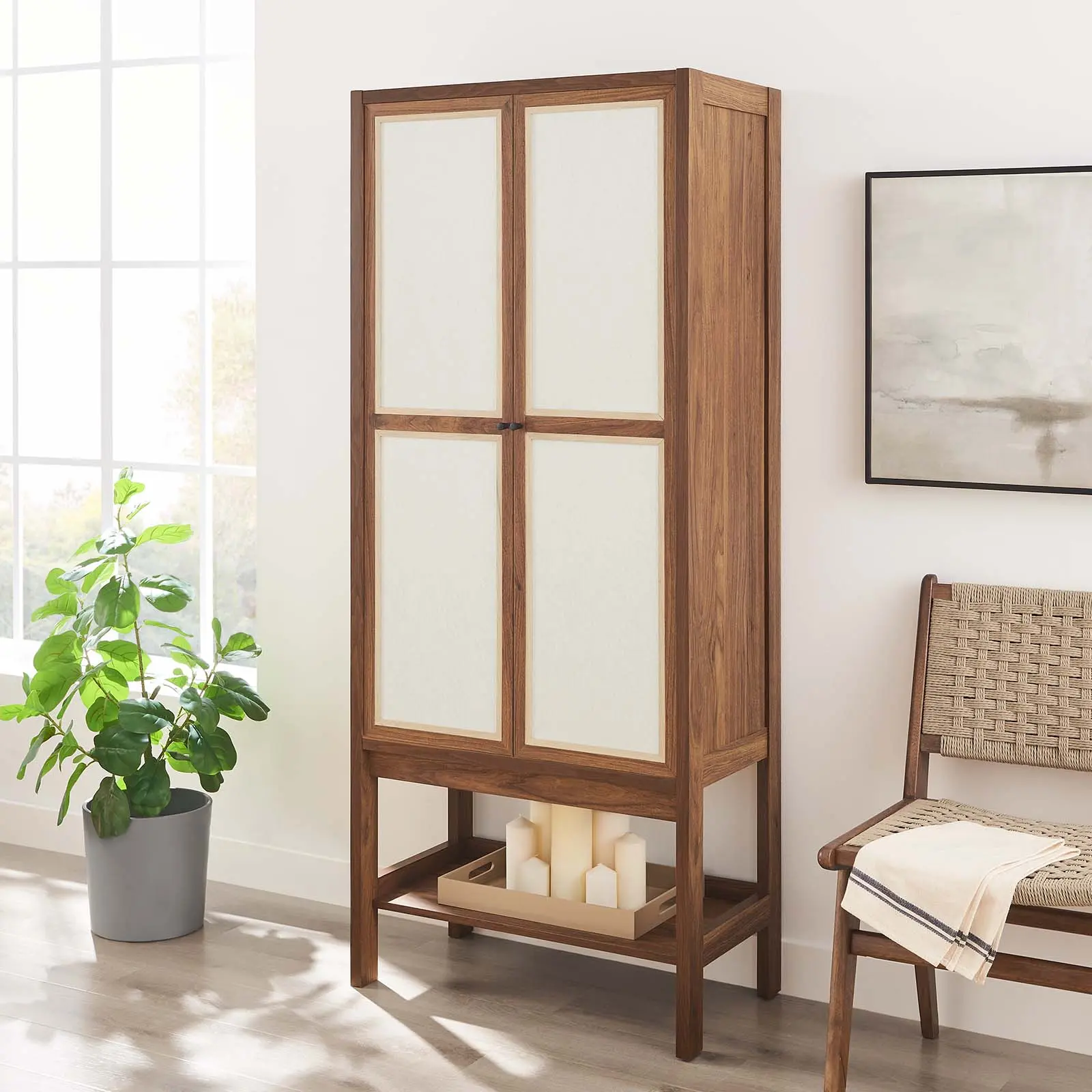 Modway Capri Tall Wood Grain Standing Storage Cabinet in Walnut