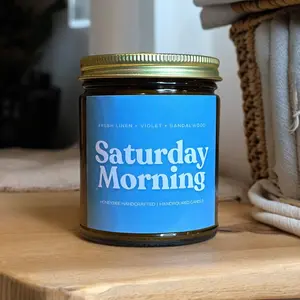 Saturday Morning Candle - Fresh Linen, Violet, Sandalwood Scented Candle, 8oz