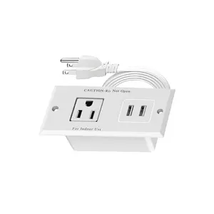 Small Size Desk Outlet & Furniture Power Strip with USB A, Recessed Flush Mount Multiple Outlet Extender with Surge Protector and Hidden Charging Ports