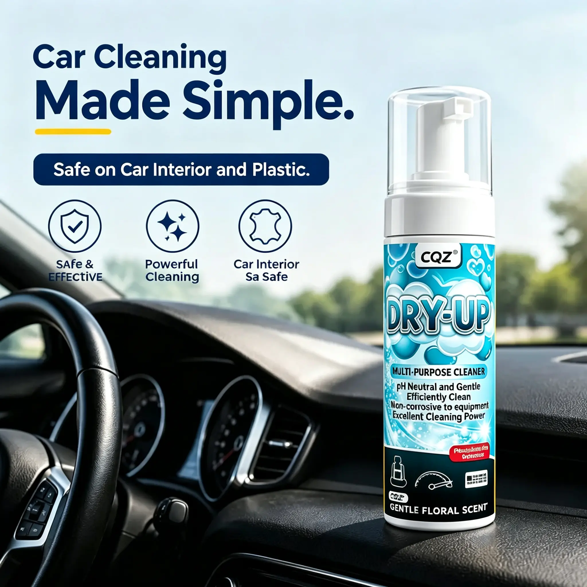 CQZ 4-in-1 Multi-Enzyme Foam Spray Cleaner - Heavy-Duty Deep Cleaner for Automotive Interior Care, Plastic & Rubber Maintenance, Sofa Stain Removal