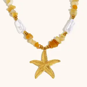 Soleil Amber Beaded Non-Tarnish Waterproof Necklace