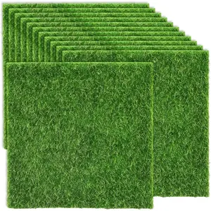 12 Packs Fake Grass Decor for Crafts, 5.9" x 5.9" Fairy Artificial Grass for Miniature Garden, Dollhouse Ornament DIY Decoration Decorative Fruit gardening supply Plants Set