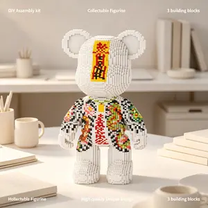 Multicolor Heart Bear 3D Puzzle Building Blocks, Home Office Decor, Party Decoration, Ideal Gift, Handmade Craft, Collectible Statue