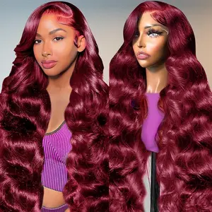 YESWIGS 12"-36" Available 99J Burgundy Body Wave 13X4 HD Transparent Lace Front Wigs Human Hair 99J 13X4 HD Lace Frontal Wig Human Hair Wear and Go Glueless Wig Human Hair Pre Plucked with Baby Hair Burgundy 4X4 Hd Lace Closure Wigs