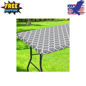 Rectangle Picnic Table Cloth, Waterproof Elastic Fitted Camping Tablecloths (Grey, 30 x 72 Inches)