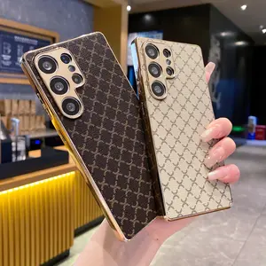 Elegant Business Style Electroplated Retro Leather Texture Phone Case for Samsung S24/s25 Ultra Smartphone, Full Coverage Anti-Drop Protection