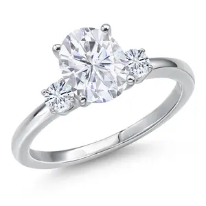 Gem Stone King 14K White Gold White Moissanite Engagement Ring For Women | 2.30 Cttw | Oval 9X7MM | Gemstone Birthstone