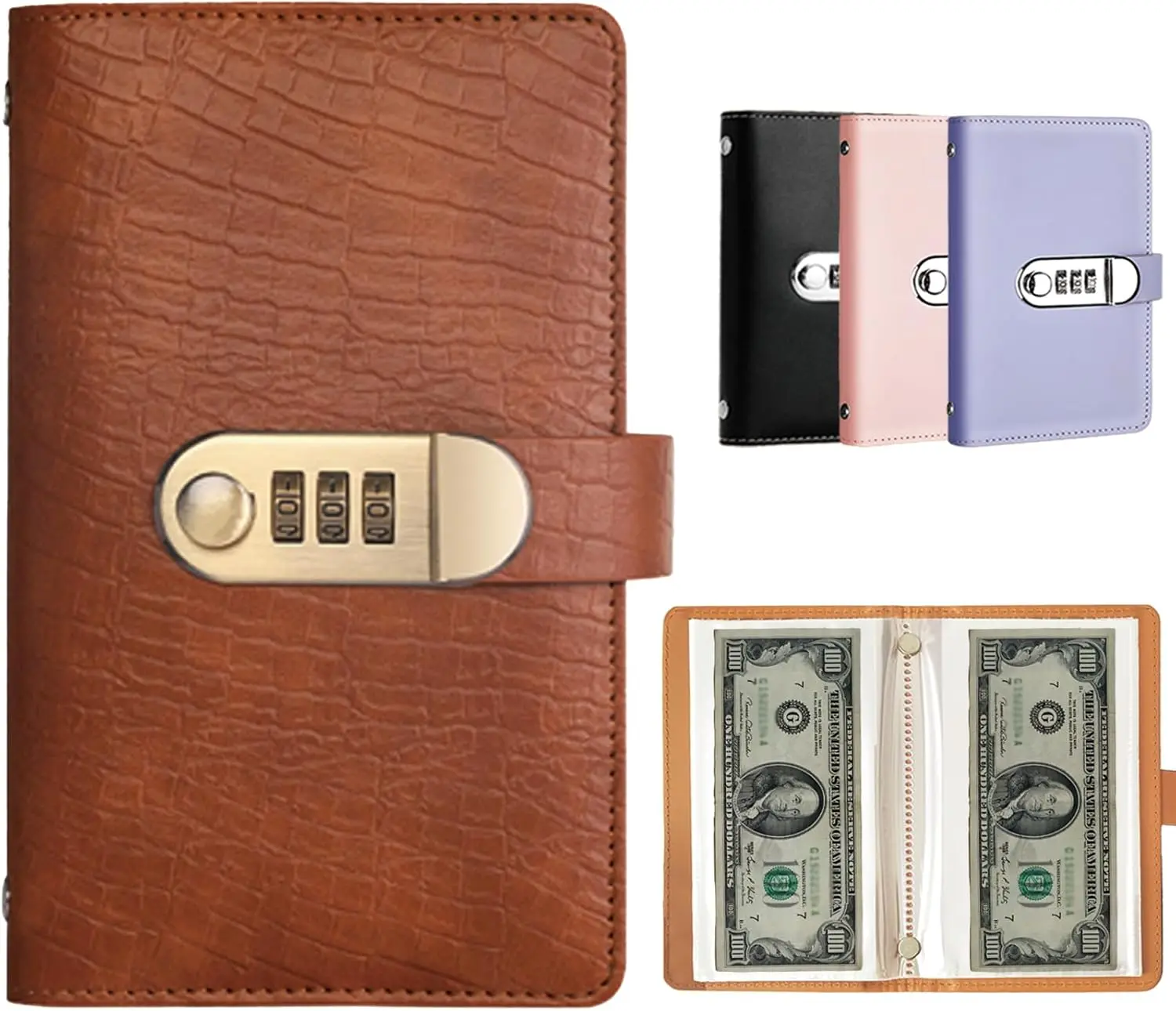 100 Pocket Currency Collection Album with Password Lock, PU Leather Banknote Holder Book, Money Storage Binder for World Paper Bills, Dollar Collectors, Coin & Cash Collecting Supplies