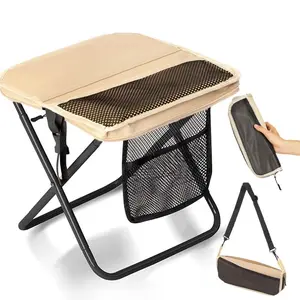 13 x 10.6 Inch Portable Folding Camping Stool, Metal Frame with Storage Mesh, Small Folding Stool for Adults Lightweight Outdoor Seating for Camping Fishing Hiking BBQ Hold Up to 264 LBS (Black)