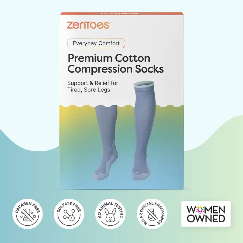 ZenToes Women's 15-20 mmHg Graduated Compression Socks - Alcohol-Free Cotton Blend French Terry, Targeted Cushioning, Breathable, Support for Adults' Feet, Swelling Relief for Healthcare Workers' Foot Care, Ball Comfort