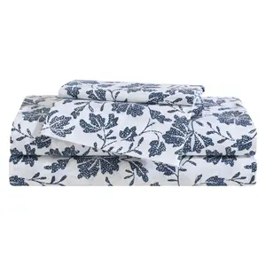 Eddie Bauer Woodblock Floral White-Blue Queen Sheet Set