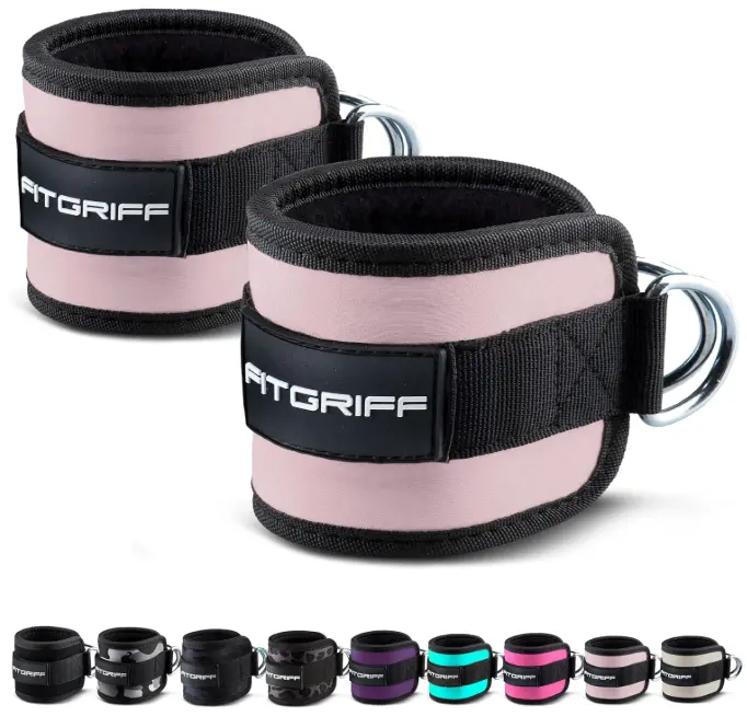 Fitgriff Ankle Straps V1 for Cable Machine (2 Pieces) - Gym Workout Equipment - Leg Pulley Attachment, Kickback Straps