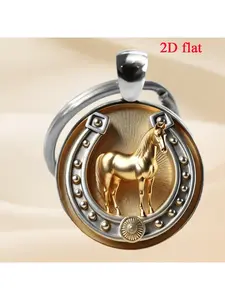 A Single Lucky Horseshoe Time Gem Keychain, Featuring a Glass Design with a Golden Horse, Serves As a Stylish Accessory for Bags. This Keychain Pendant Makes a Great Gift for Friends And Family During Halloween, Christmas, Thanksgiving