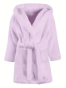 Kids Hooded Bathrobe - Solid Lavender Purple Plush Fleece Toddler Girls Boys Robe, Warm Flannel Sleepwear Loungewear with Pockets and Waist Belt, Perfect for Bath Shower Pool Beach Spa, Cozy Nightwear Pajamas Gift