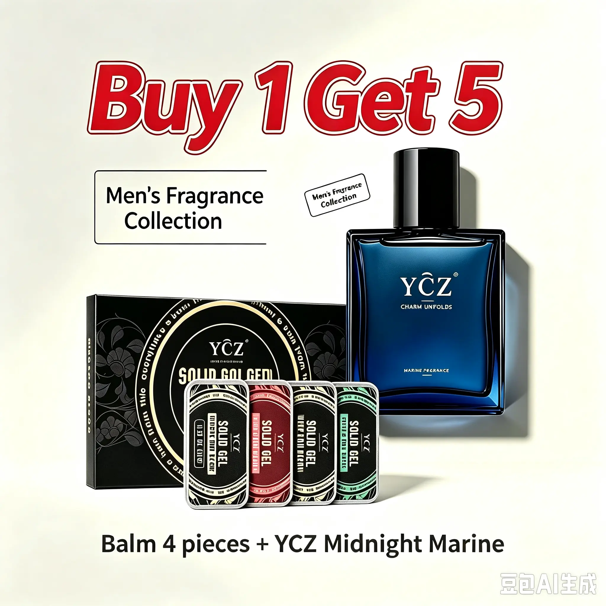 YCZ Midnight Marine Eau de Parfum 1.7oz Men's Fragrance+Balm*4 - Aromatic Marine Scent, Magnetic, Sensual, Long-Lasting, Ideal for Dates & Everyday Wear, Gifts for Boyfriend, Anniversary Gift for Him, Men's Perfumes & Fragrances, Mens Gifts