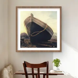 Begin Home Decor C1FM2424N5QQ5G 24 x 24 in. Rowboat at the Water Edge - Framed Matted-Print Wall Art for Decor
