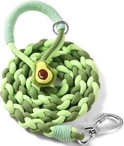 4FT Heavy Duty Braided Rope Dog Leash Soft Cotton Design with Locking Clip for Medium & Large Dogs Green Avocado Plush Durable Chew Resistant for Walking Training