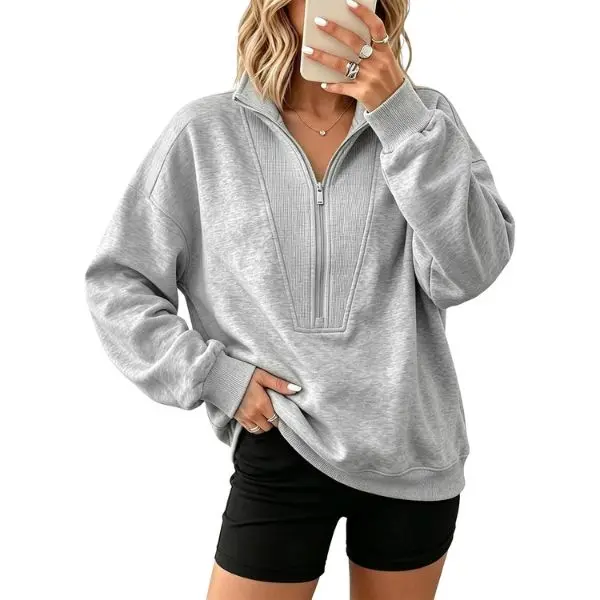 Fisoew Women's Half-Zip Mock Neck Sweatshirt - Workout Top, Activewear Athletic, Cozy Fashion, Slim Women's Pullover Sweatshirts, Soft Comfortable Fabric, Flattering Fit for Layering Outfits