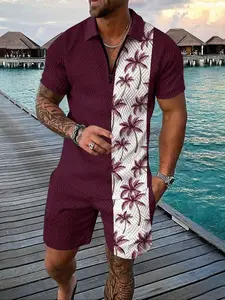 Men's Colorblock Tropical Floral Print Button Shirt & Shorts Set, Outfit, Regular Fit Casual Short Sleeve Collared Top & Shorts, Men's Summer Clothes for Beach Vacation Outdoor