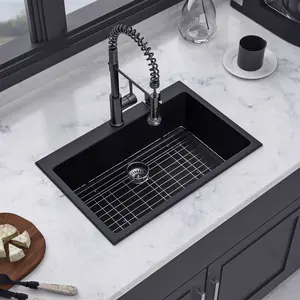 33" x 22" Drop-in Single Bowl Quartz/Granite Composite Kitchen Sink in Matte Black RX-QS02-3322B