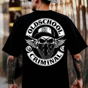 OLD SCHOOL CRIMINAL Hip-hop Skull Print T-shirt, hoodie unisex fashion, soft fabric, loose fit.