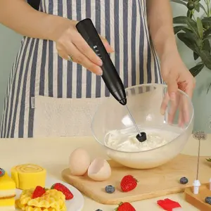 Handheld Milk Frother with 2 Stainless Steel Whisks - USB Rechargeable, 3-Speed Adjustable Foamer for Cappuccino, Latte, Hot Chocolate & Eggs (Black)