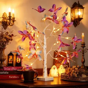 23.6inch Butterfly Birch Tree Light, 24led Artificial Tree Lamp, USB/3aa Dual Power, Bedroom Fireplace Desk Decor, Romantic Atmosphere Lamp