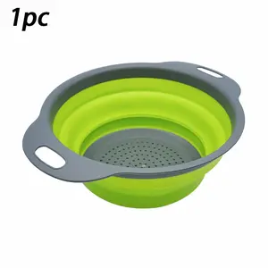 Foldable Colander Green, Collapsible Fruit Vegetable Strainer Basket with Holes, Fast Draining Kitchen Wash Basin for Rinsing Berries Salad – For Home Kitchen Daily Use