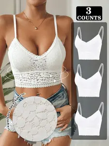 3 Pack Women Lace Bralette Wireless Bra Sexy Breathable Comfortable Lounge Camisole Bra