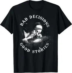 Cotton Graphic Tees Streetwear Gifts BAD DECISIONS GOOD STORIES Nun Smoking Unholy Drug Nun T-Shirt