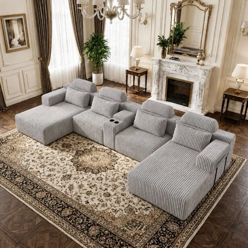 Modern Gray Velvet U-Shaped Sectional Sofa 3-Piece Set with Chaise