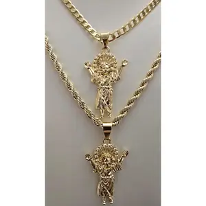 Divino Nino Little Jesus 21 or 23 Inch Gold Plated Rope or Curb Link Chain Necklace