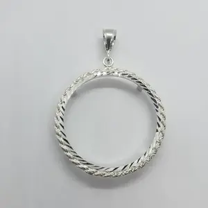 Sterling Silver Dollar Coin Rope Bezel 38 mm Coins Prong Back Diamond Cut Shiny