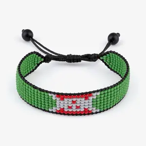 Burundi Flag Bracelet - Green, Red, and White Beaded Design with Black Beads and Adjustable Closure