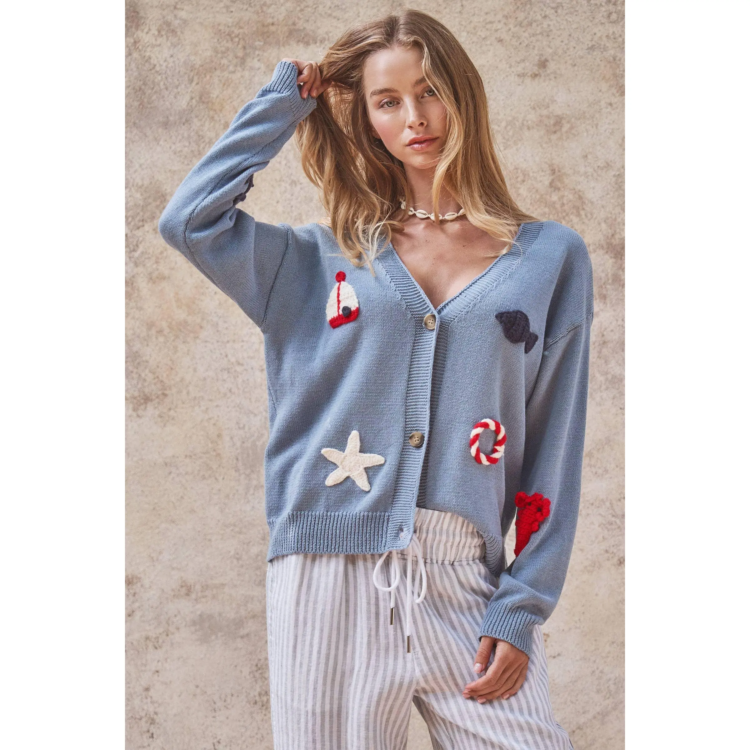Crochet Patch Cardigan–Nautical Motifs