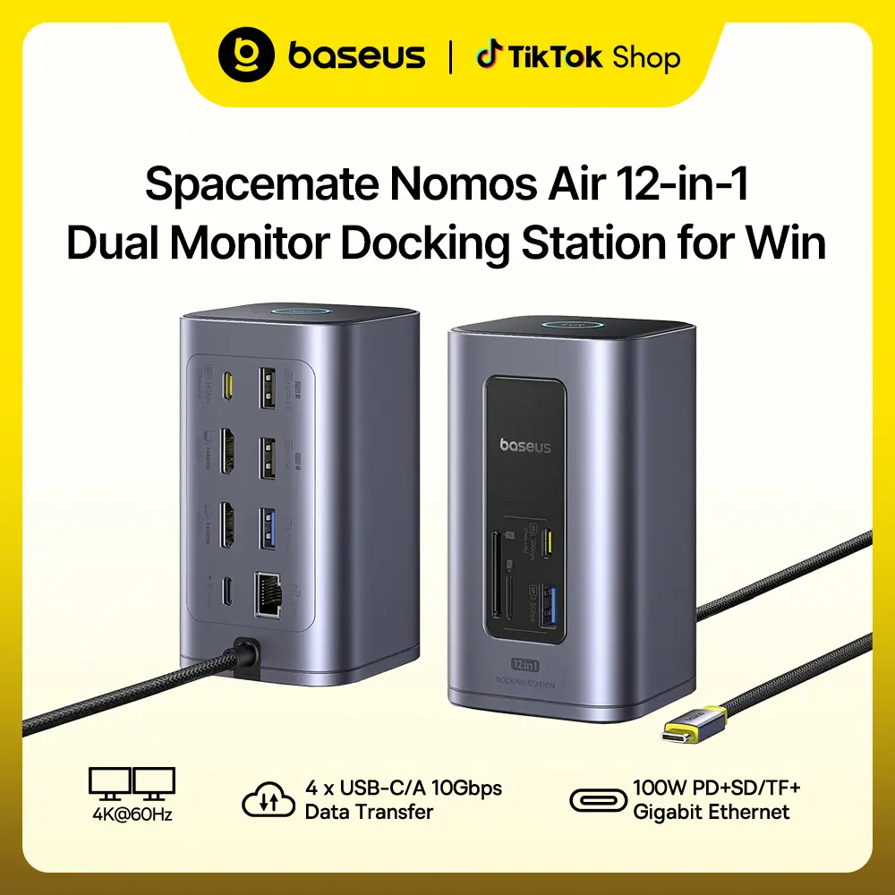 Baseus Spacemate Nomos Air Multi-Port 12-in-1 Docking Station for Dual-Monitor Windows Systems