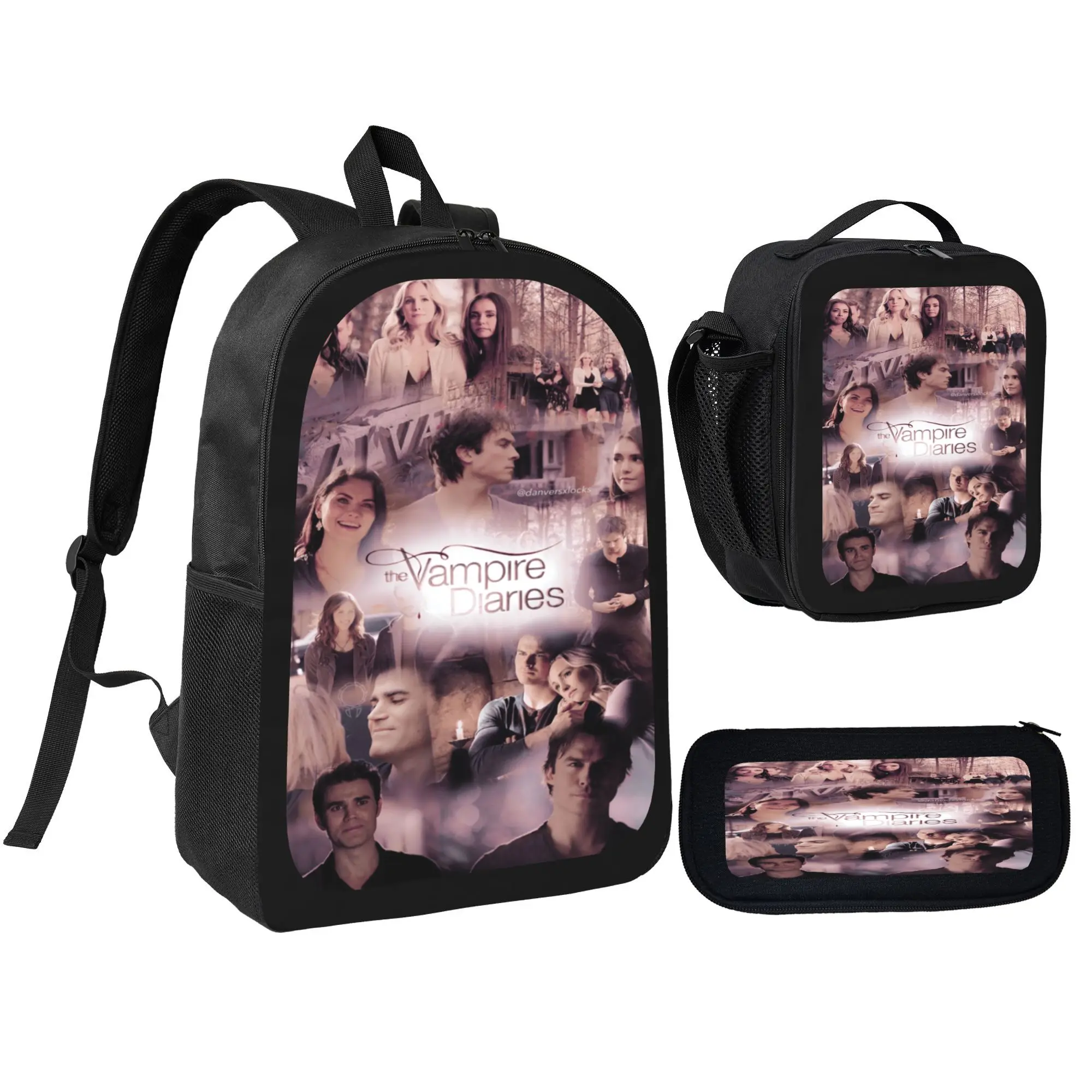 3PCS the Vampire Diaries Backpack Daypack Gaming Shoulder Bag Leisure Travel Adjustable Strap Backpacks 17in