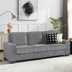 83"Corduroy Fabric sofa,Modern Compressed Couch,3-Seater Sofa, Furniture for Living Room,Bedroom,office ,Gray
