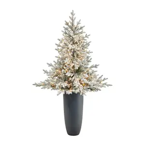 Nearly Natural 5-ft Flocked Fraser Fir Christmas Tree w/Lights