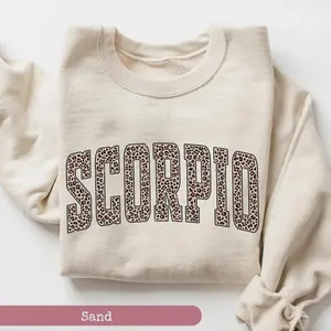 Leopard Print Zodiac Sand Sweatshirt, Minimalist Astrology Crewneck, Vintage Horoscope Pullover, 12 Star Signs, Celestial Gift For Women, Boho Aesthetic, Sand Color Top, Unisex